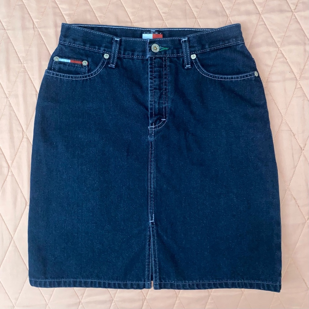 Vintage Tommy Hilfiger Denim Skirt Size 3 Preppy With Front Slit Made in Canada